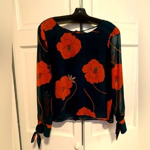 Cupcakes & Cashmere green and orange floral blouse, size large
